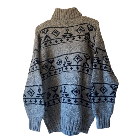 GAP Hand-Knit Gray Wool Nordic Sweater Geometric Chunky Unisex Medium - Picture 1 of 7